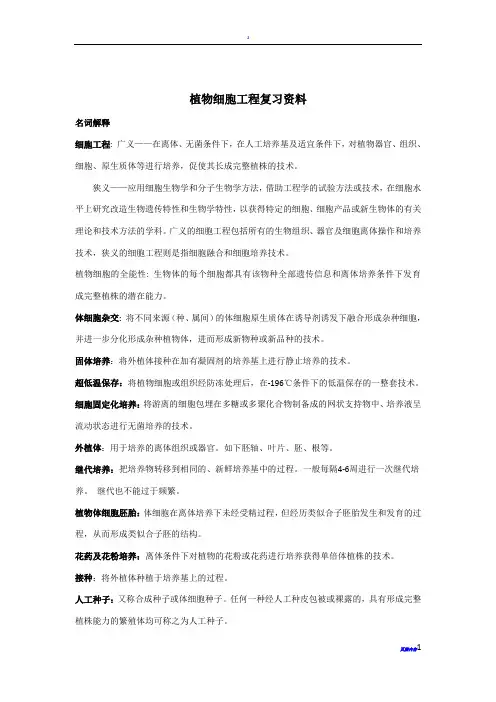 植物细胞工程复习题(整理)