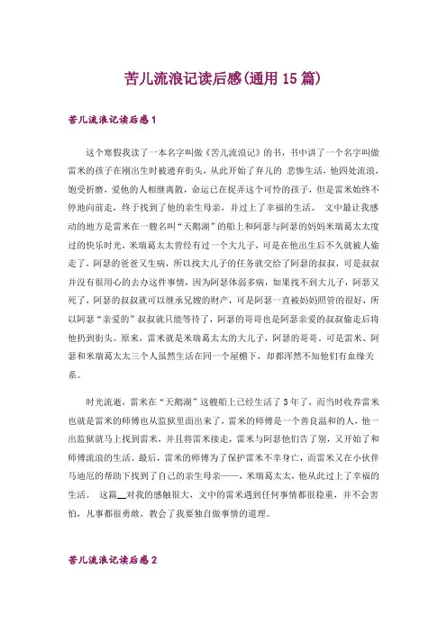 苦儿流浪记读后感(通用15篇)