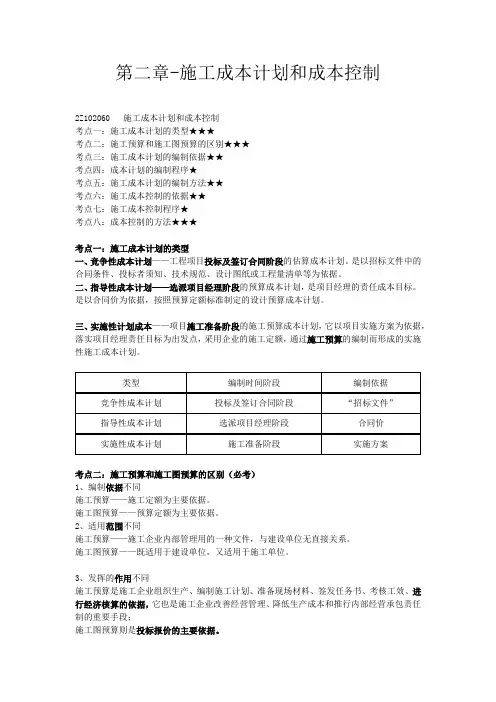 2022年二建考试管理课程第二章-施工成本计划和成本控制讲义笔记