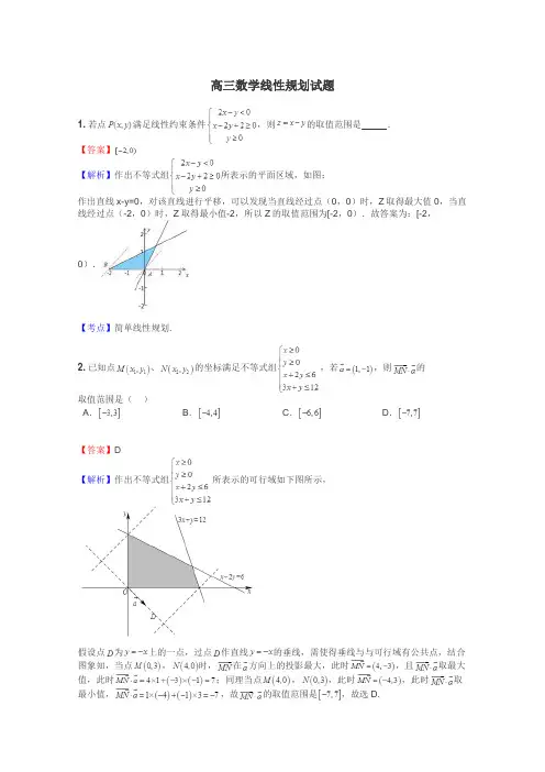 高三数学线性规划试题
