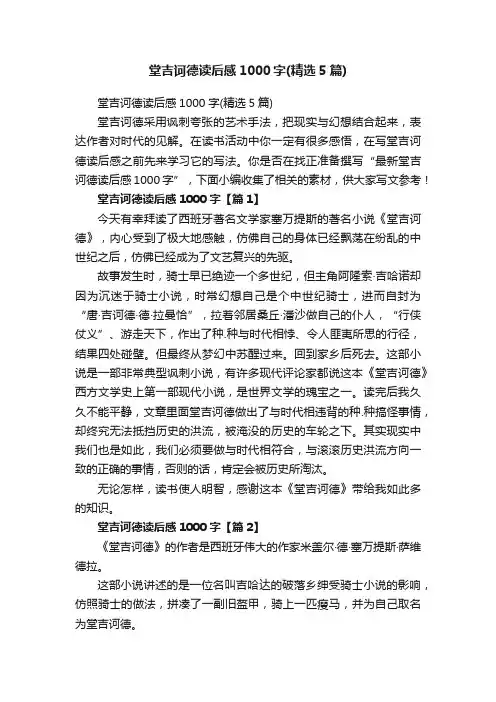 堂吉诃德读后感1000字（精选5篇）