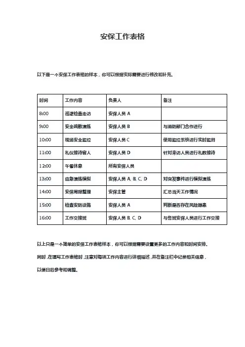 安保工作表格