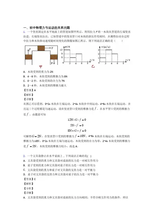 中考物理力与运动的关系问题的综合题试题含答案解析