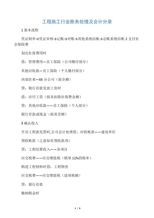 工程施工行业账务处理及会计分录