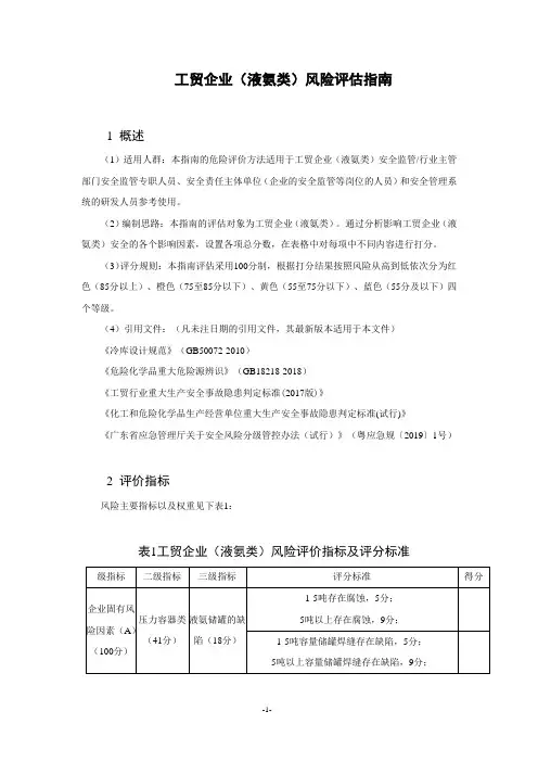 工贸企业(液氨类)风险评估指南