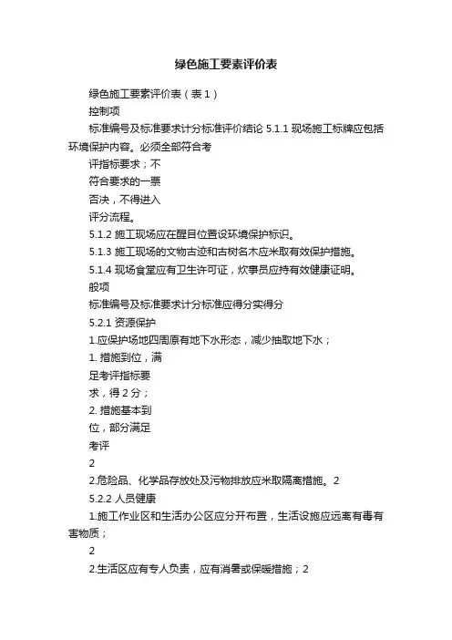 绿色施工要素评价表