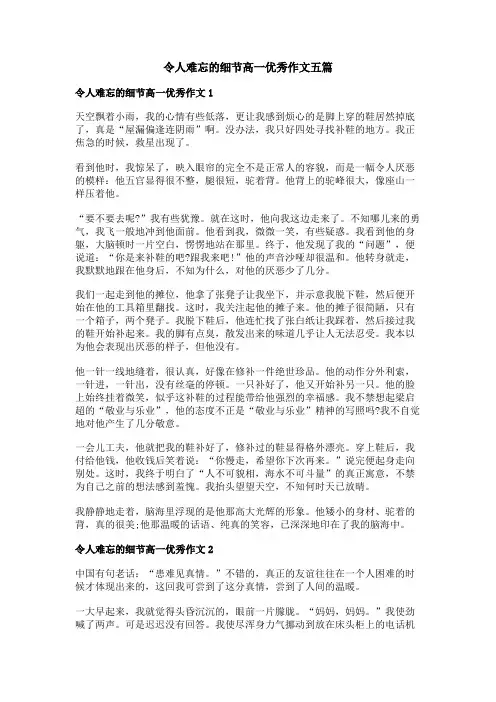 令人难忘的细节高一优秀作文