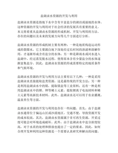 盐湖卤水资源的开发与利用
