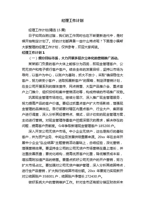 经理工作计划（精选15篇）