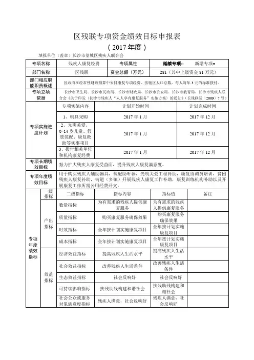 区残联专项资金绩效目标申报表