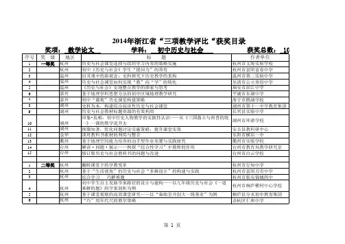 2014年浙江省初中历史与社会教学论文评比结果