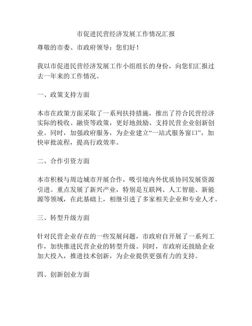 市促进民营经济发展工作情况汇报