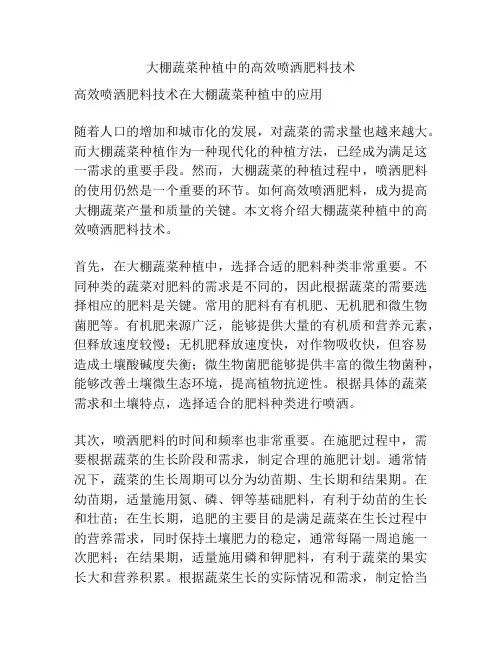 大棚蔬菜种植中的高效喷洒肥料技术