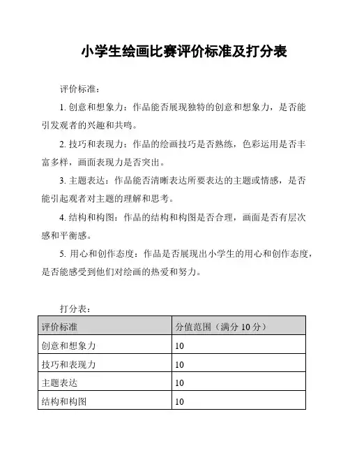 小学生绘画比赛评价标准及打分表