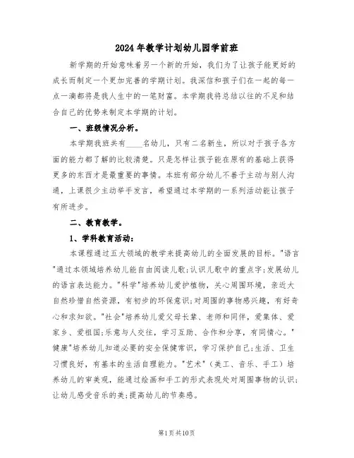 2024年教学计划幼儿园学前班(3篇)
