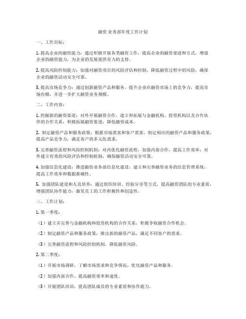 融资 业务部年度工作计划