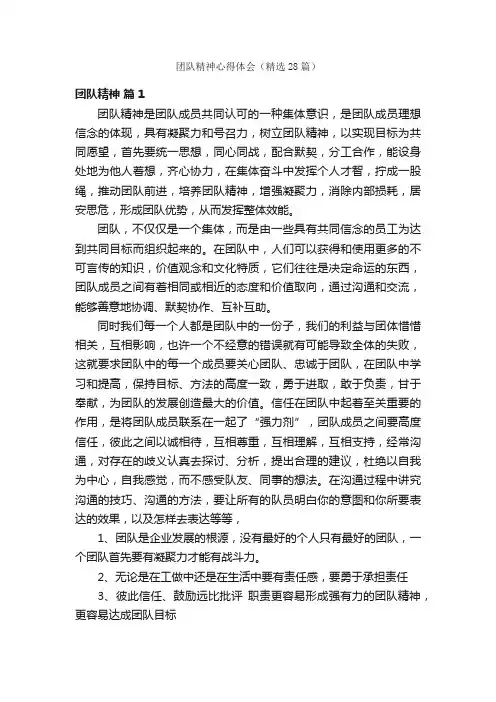 团队精神心得体会（精选28篇）