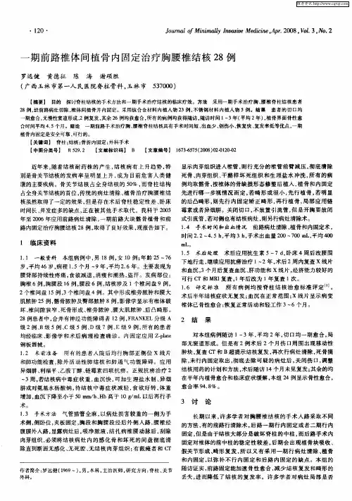 一期前路椎体间植骨内固定治疗胸腰椎结核28例