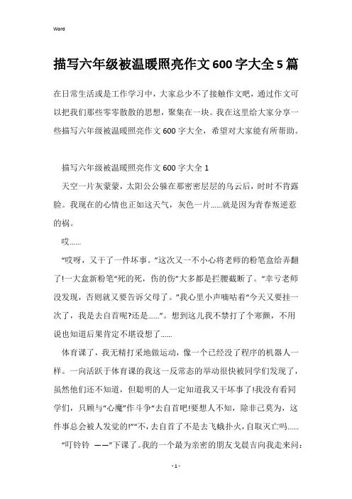 描写六年级被温暖照亮作文600字大全5篇