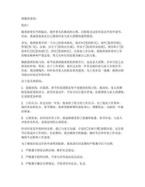 回家过年申请书格式范文