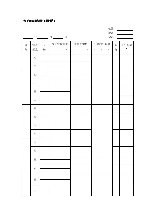 水平角(测回法表)
