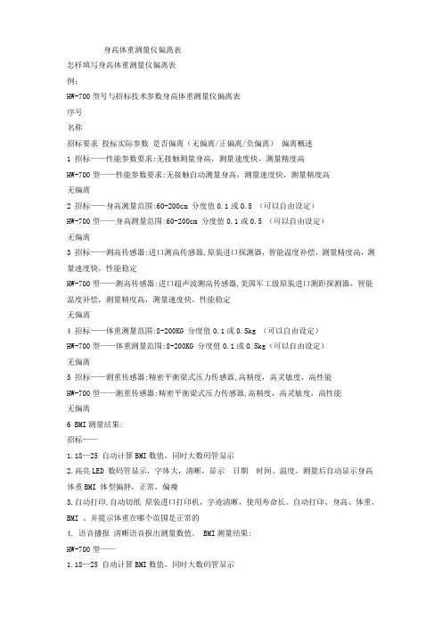 身高体重测量仪技术参数