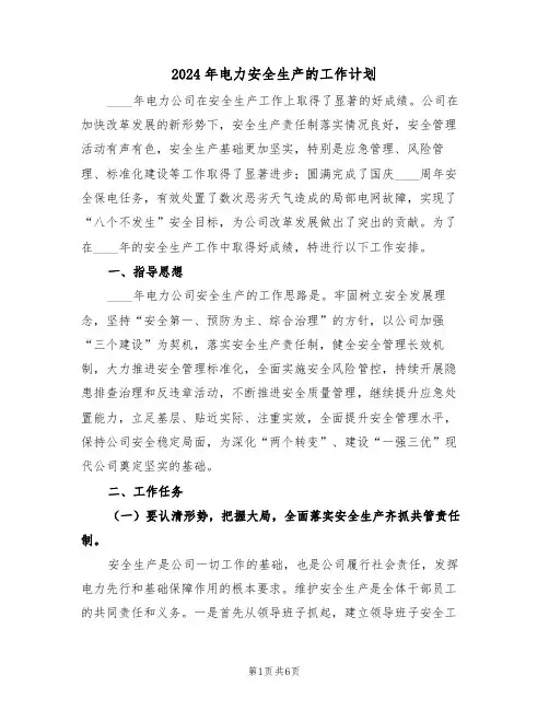 2024年电力安全生产的工作计划（二篇）