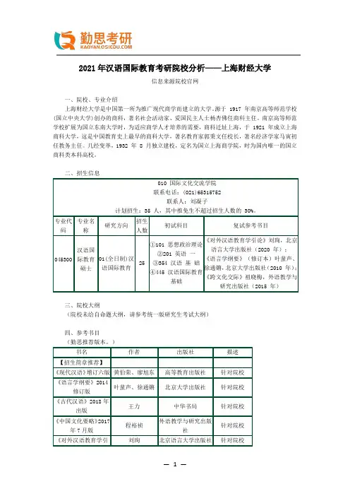 2021年汉语国际教育考研院校分析——上海财经大学