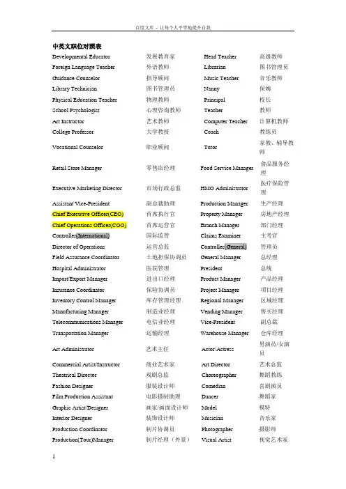 BEC商务英语中英文职位对照表