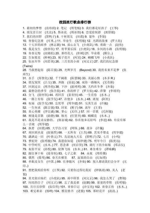校园流行歌曲排行榜