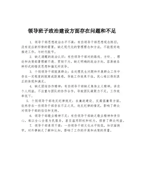 领导班子政治建设方面存在问题和不足