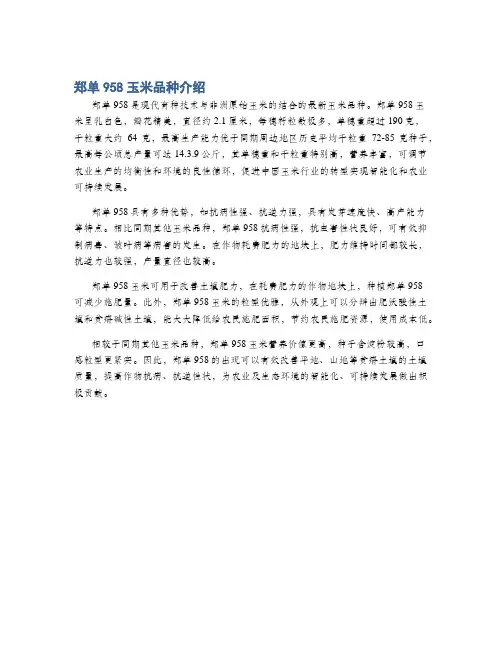 郑单958玉米品种介绍