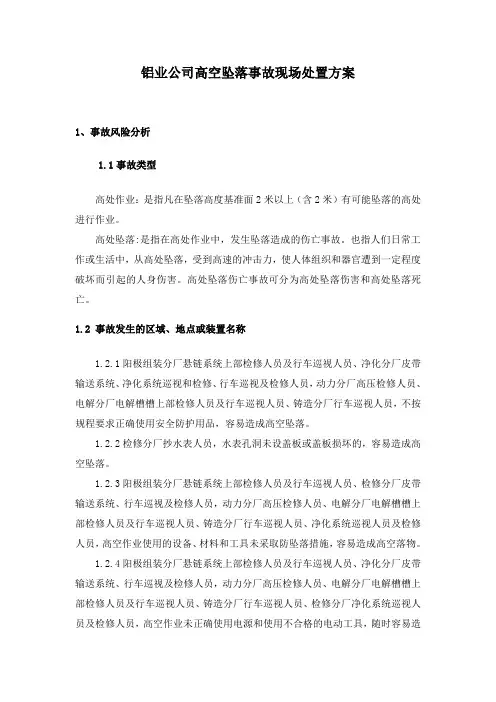 《铝业公司高空坠落事故现场处置方案》
