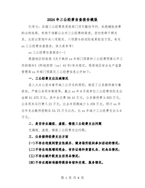 2024年三公经费自查报告模版（2篇）