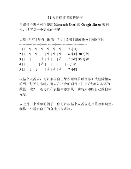 31天自律打卡表格制作