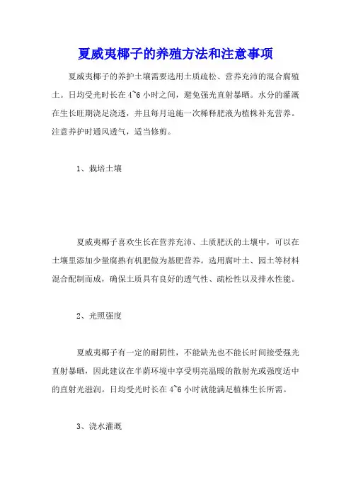 夏威夷椰子的养殖方法和注意事项