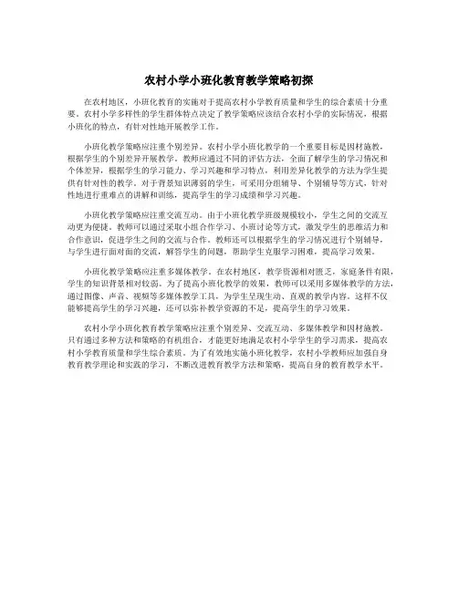农村小学小班化教育教学策略初探