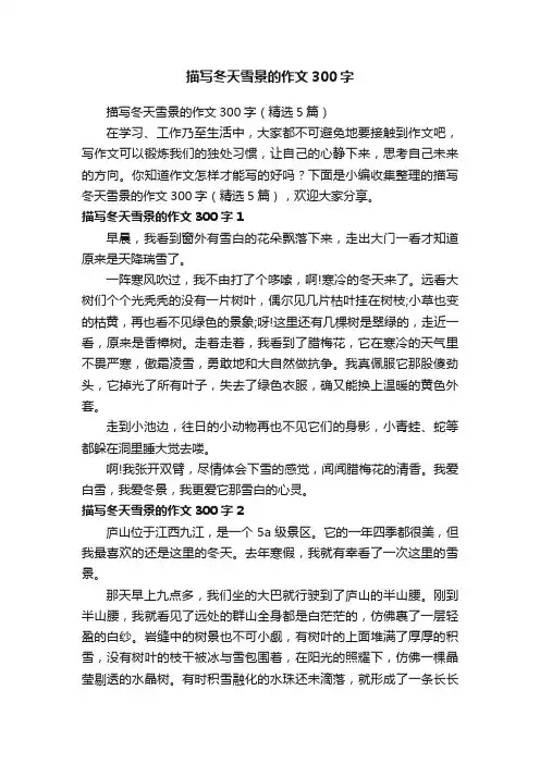 描写冬天雪景的作文300字（精选5篇）