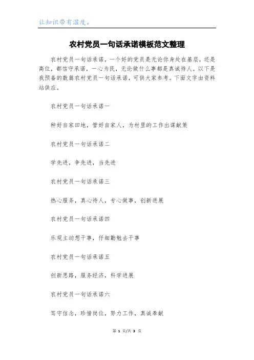 农村党员一句话承诺模板范文整理