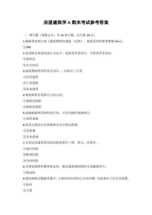 山东交通学院房屋建筑学A期末考试参考答案