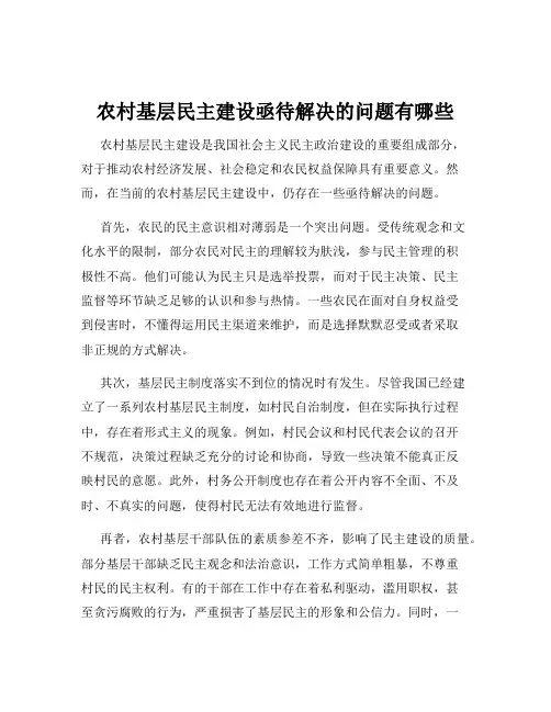 农村基层民主建设亟待解决的问题有哪些