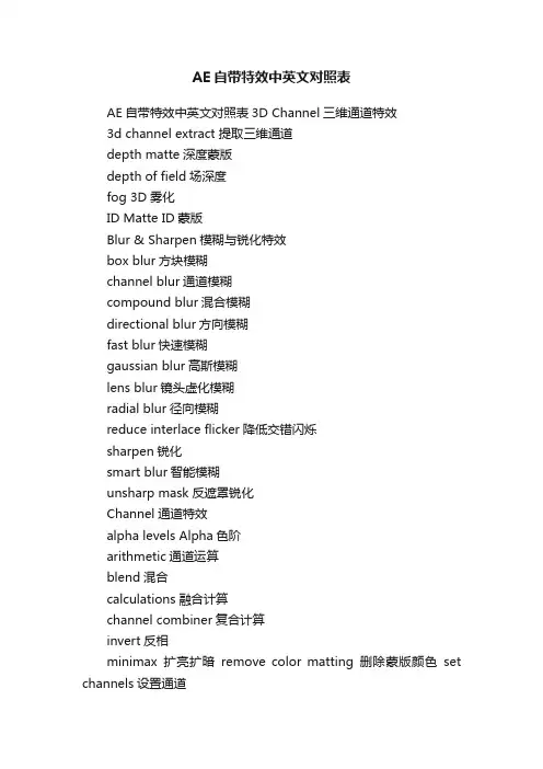 AE自带特效中英文对照表