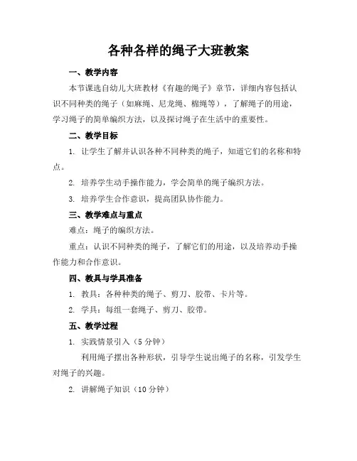 各种各样的绳子大班教案