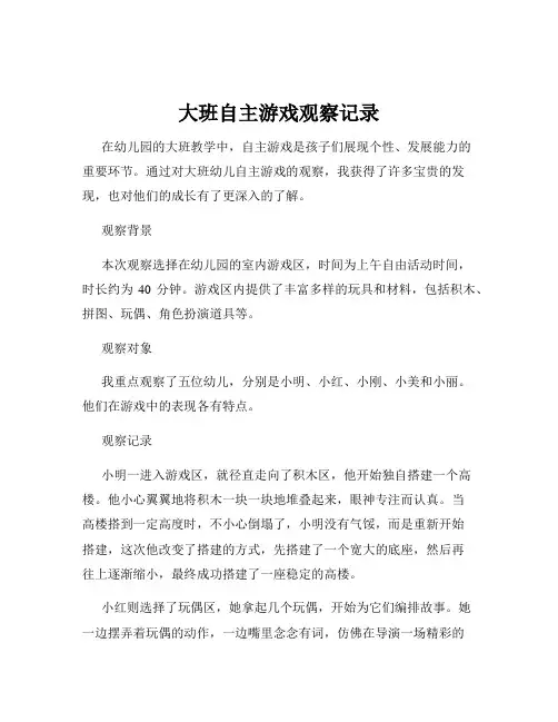 大班自主游戏观察记录