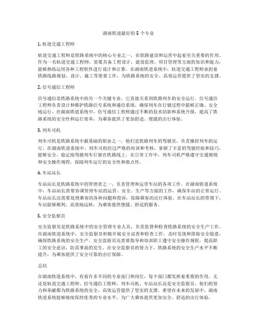 湖南铁道最好的5个专业