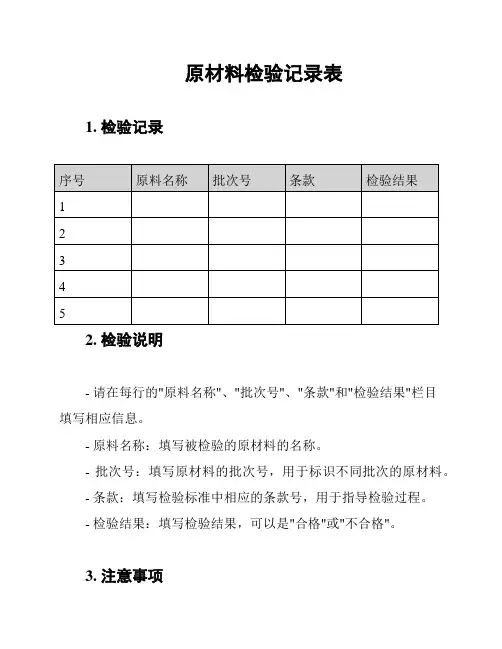 原材料检验记录表
