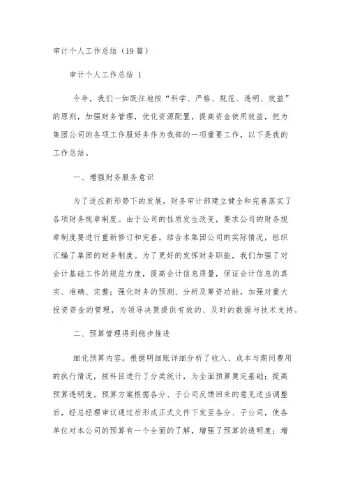 审计个人工作总结(19篇)