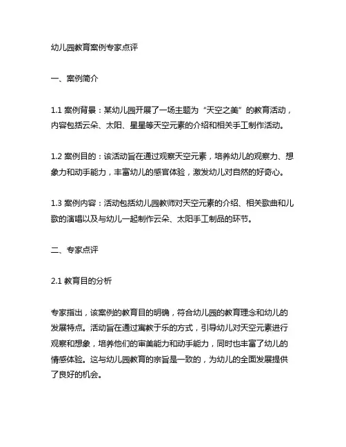 幼儿园案例教学专家点评 幼儿园教育案例
