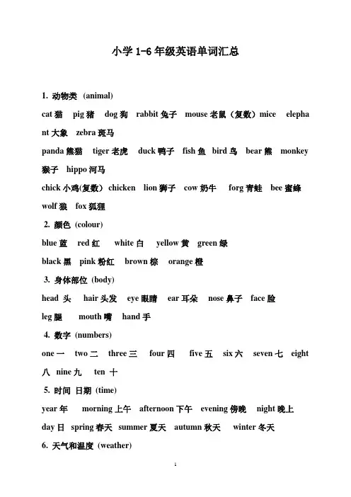 小学1至6年级英语单词 3