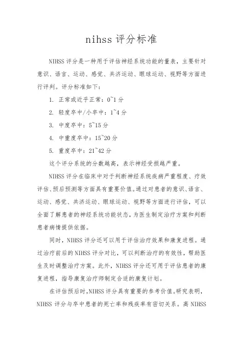 nihss评分标准